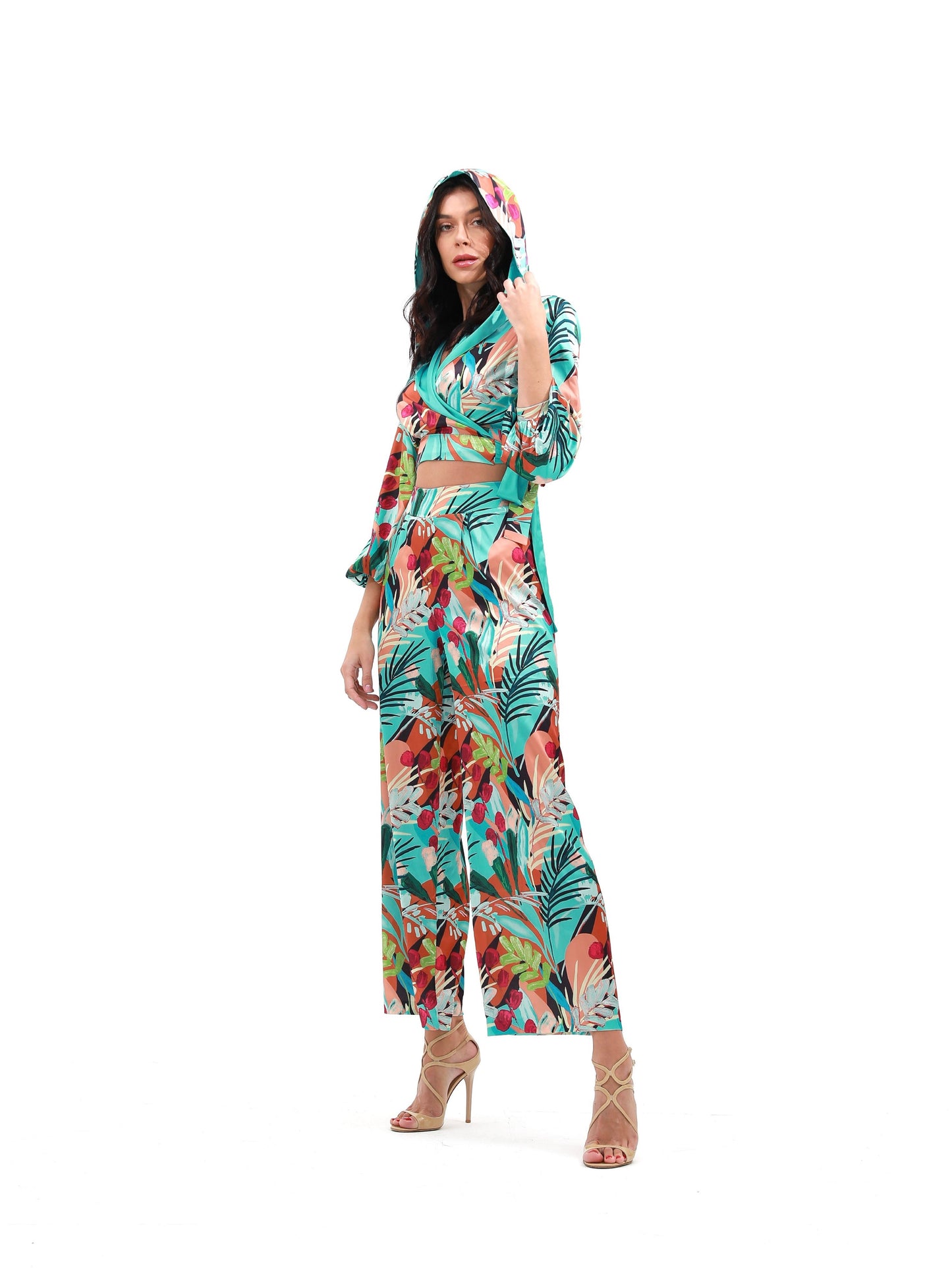 Wide Leg Pants and Top Set | Floral Top Set | Risska |turquoise