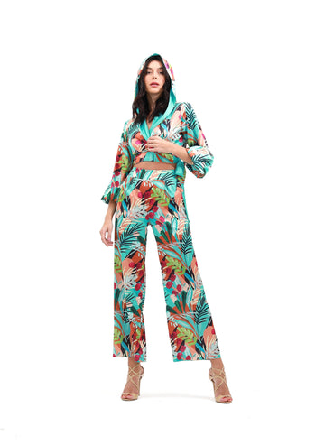 Wide Leg Pants and Top Set | Floral Top Set | Risska |turquoise