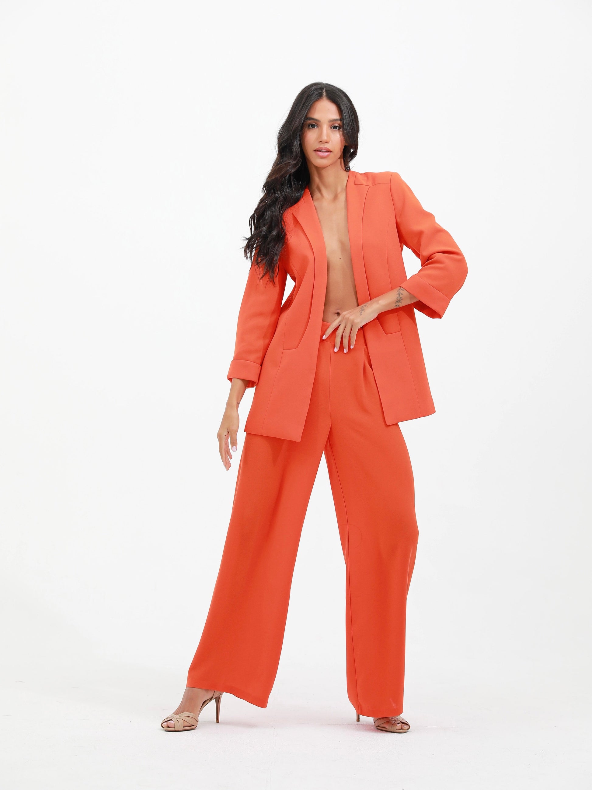 orange | women loose fit crepe suit | risska