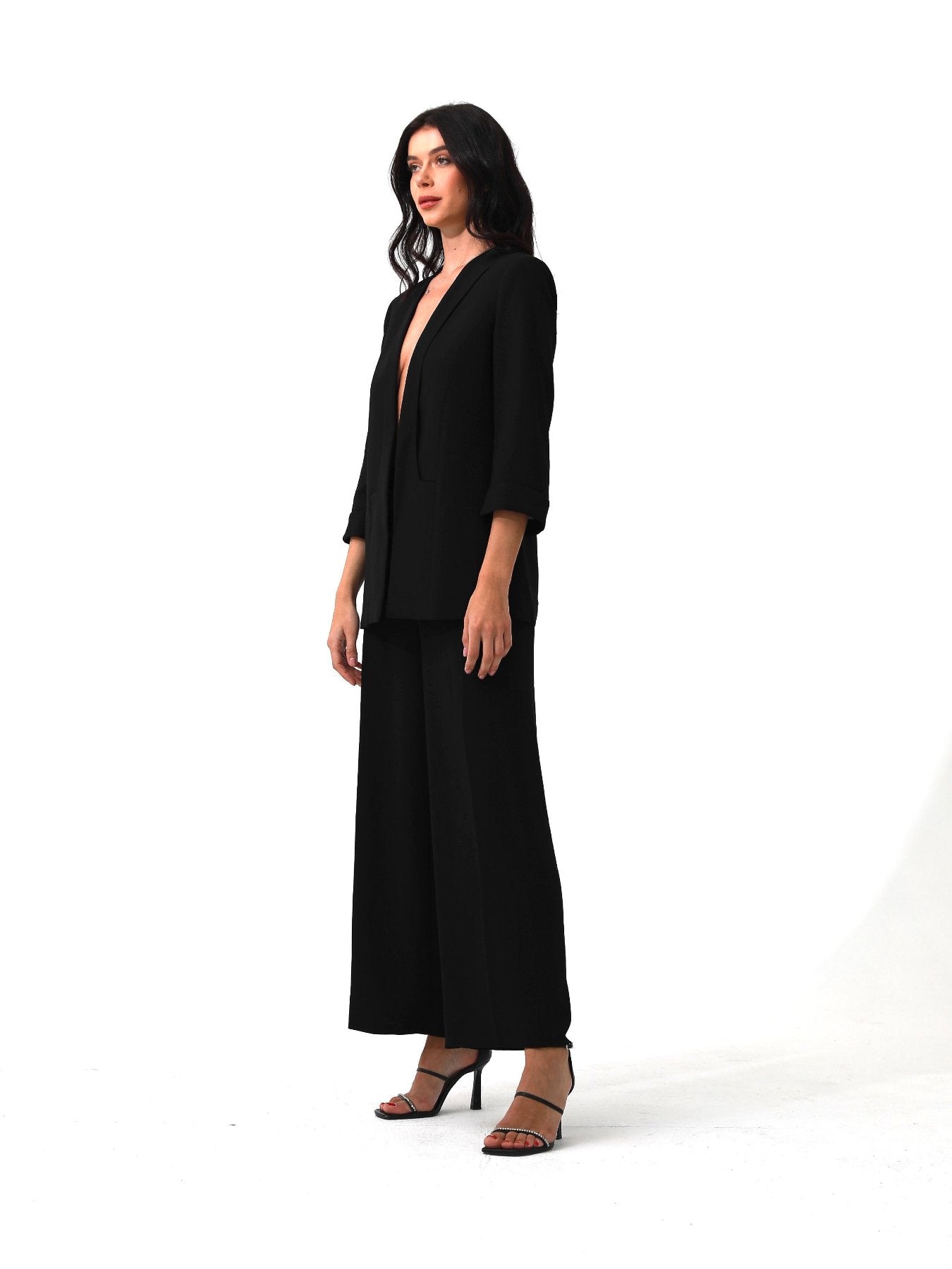 black | women loose fit crepe suit | risska
