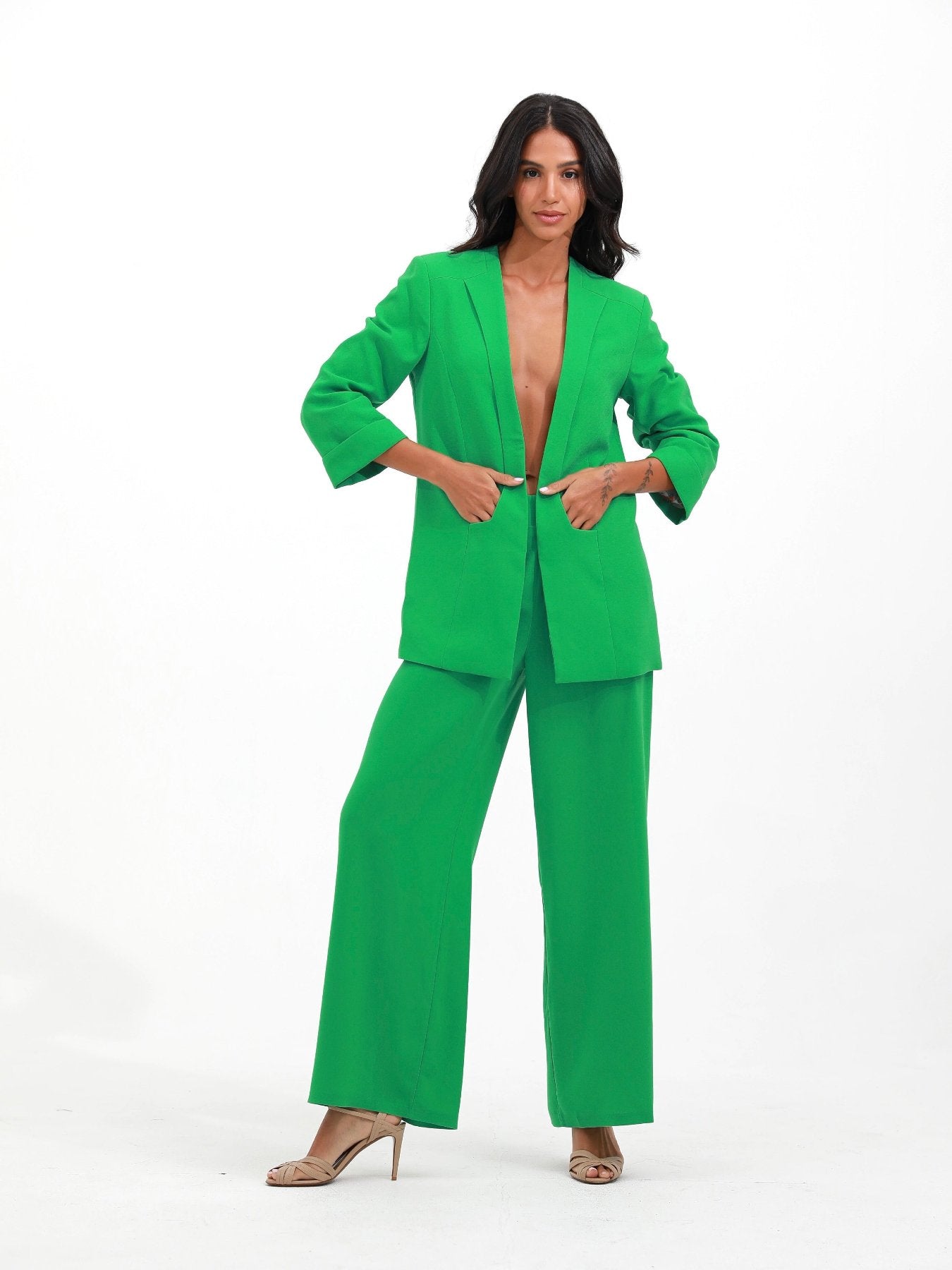 Green | women loose fit crepe suit | risska