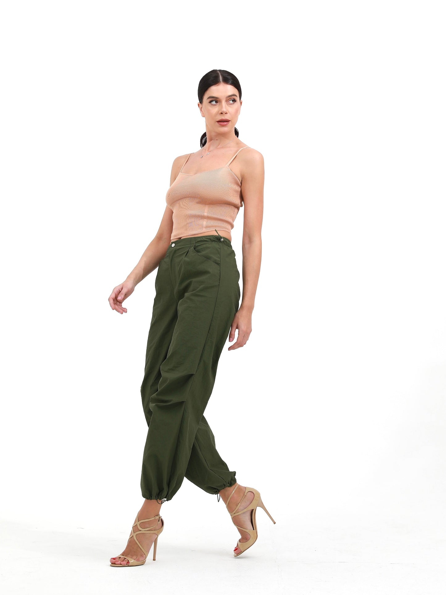 darkolivegreen |  women parachute pants | risska