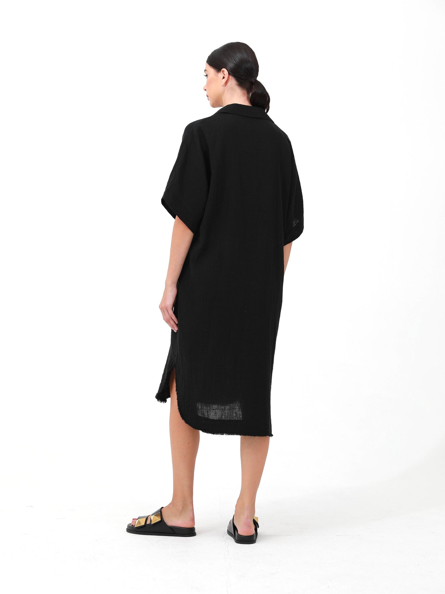 black | women cotton loose dress |Risska
