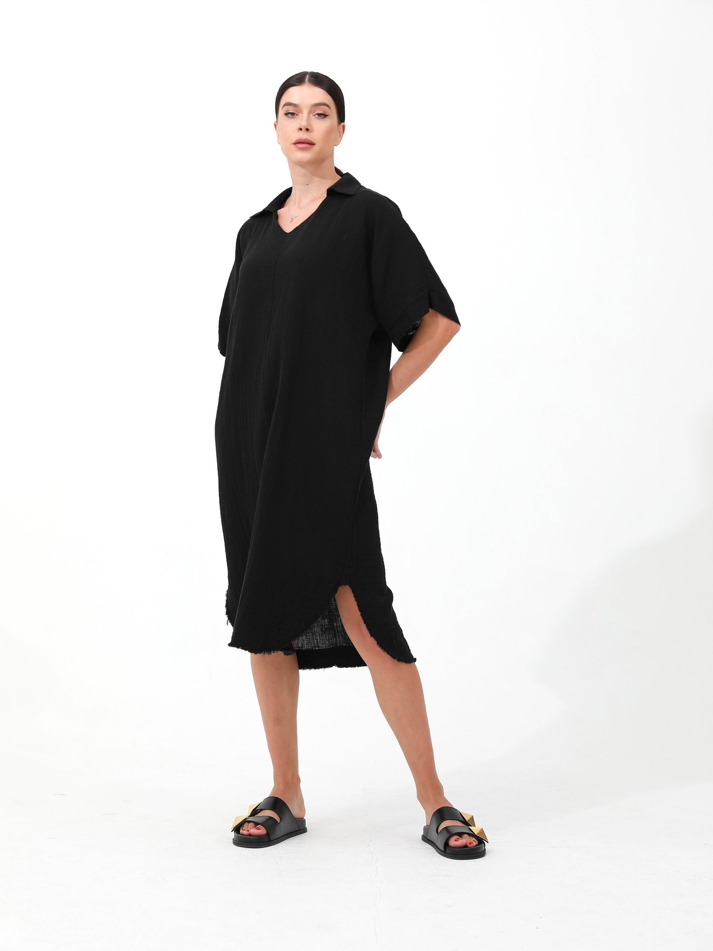 black| women cotton loose dress |Risska