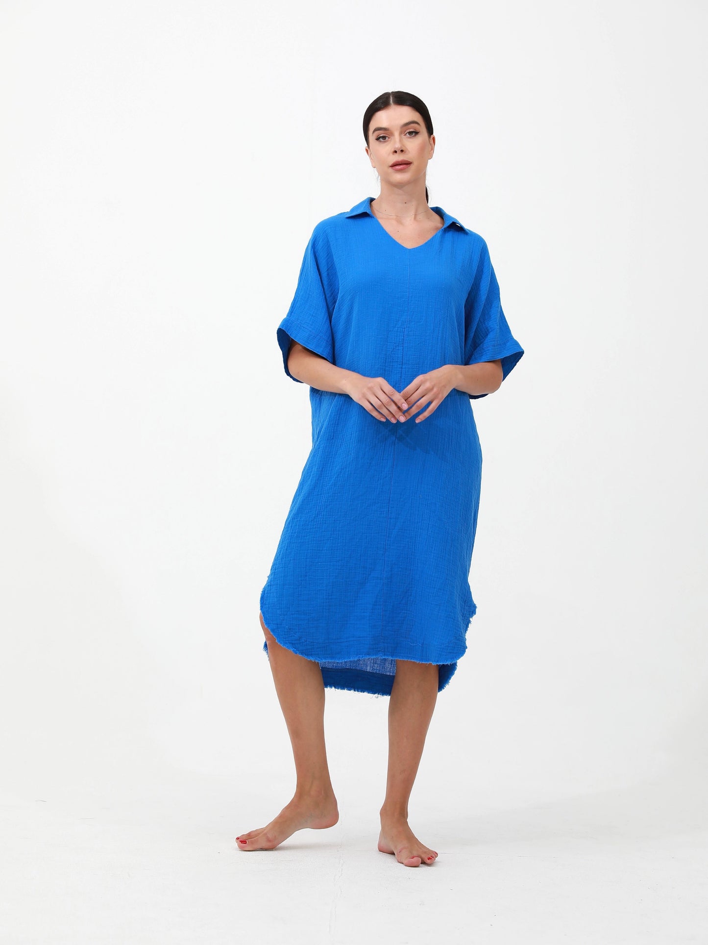 blue | women cotton loose dress |Risska