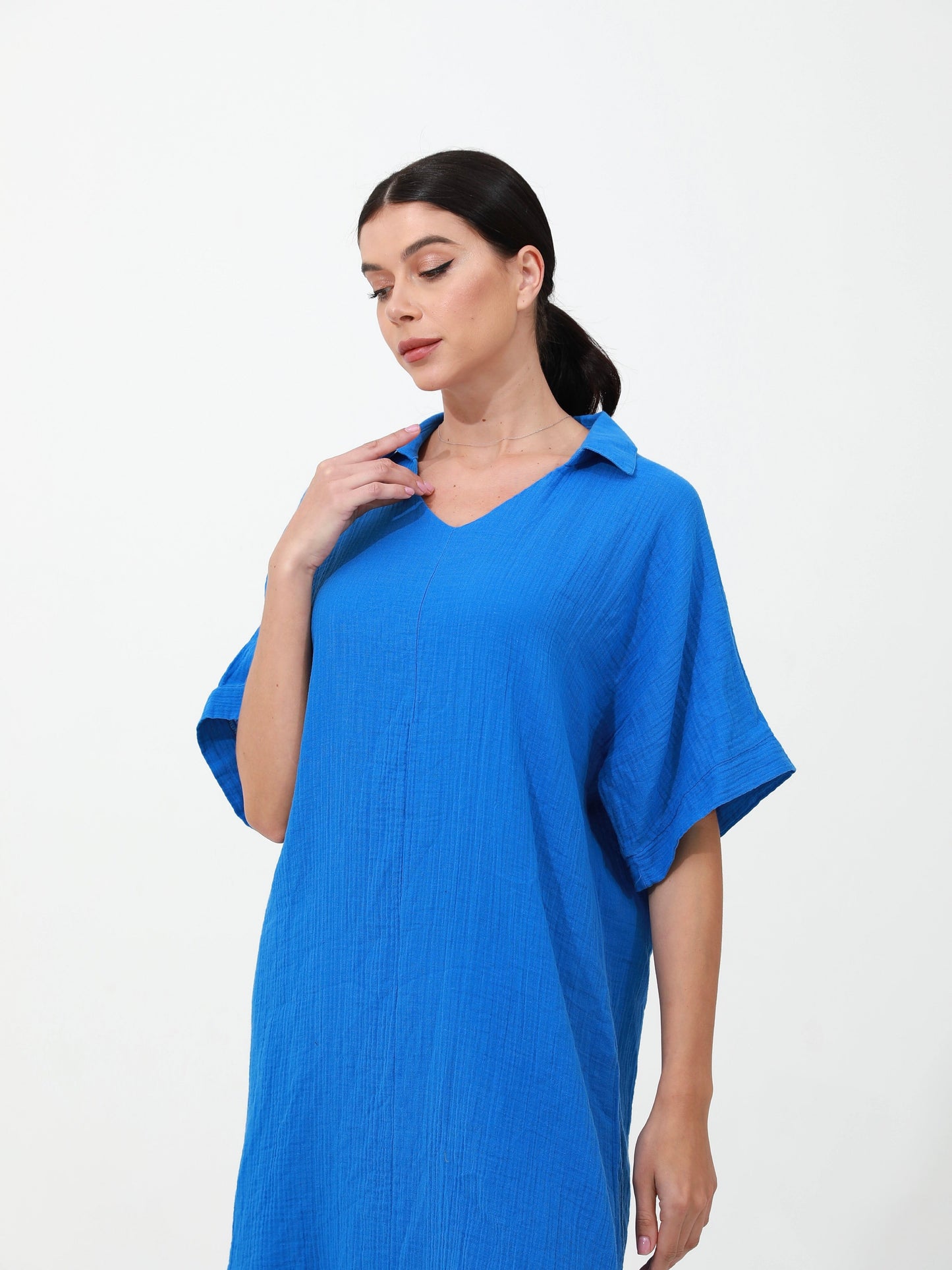 blue | women cotton loose dress |Risska