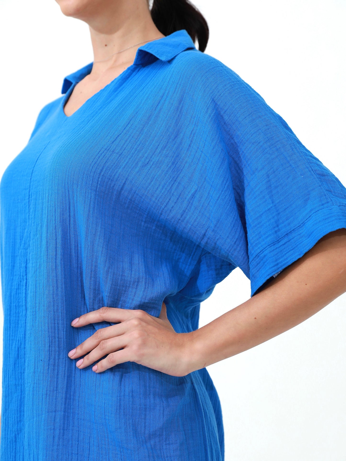 blue | women cotton loose dress |Risska