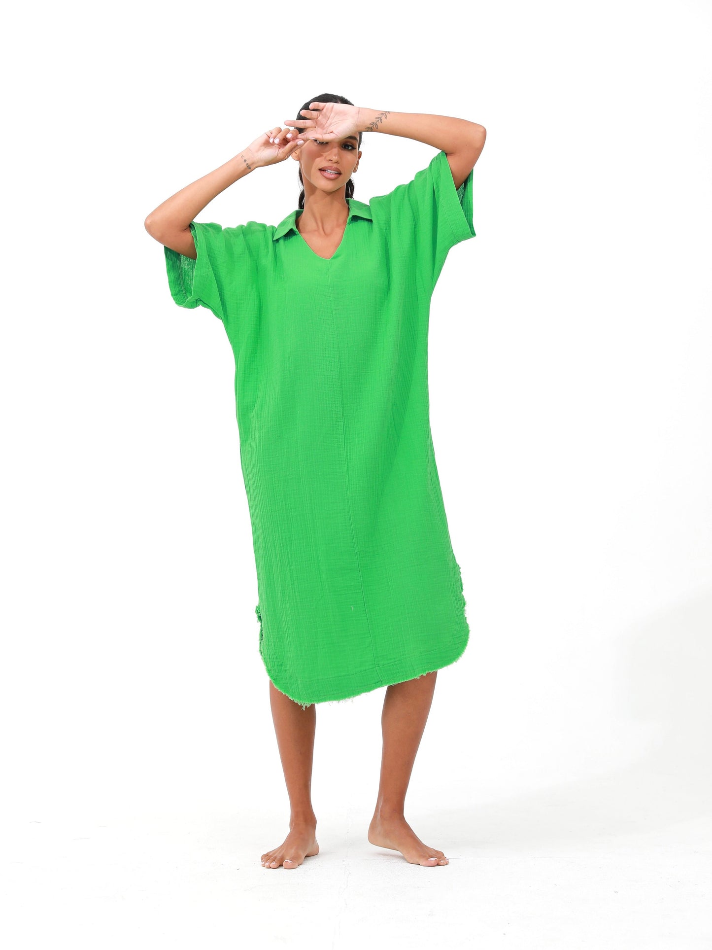 green | women cotton loose dress |Risska