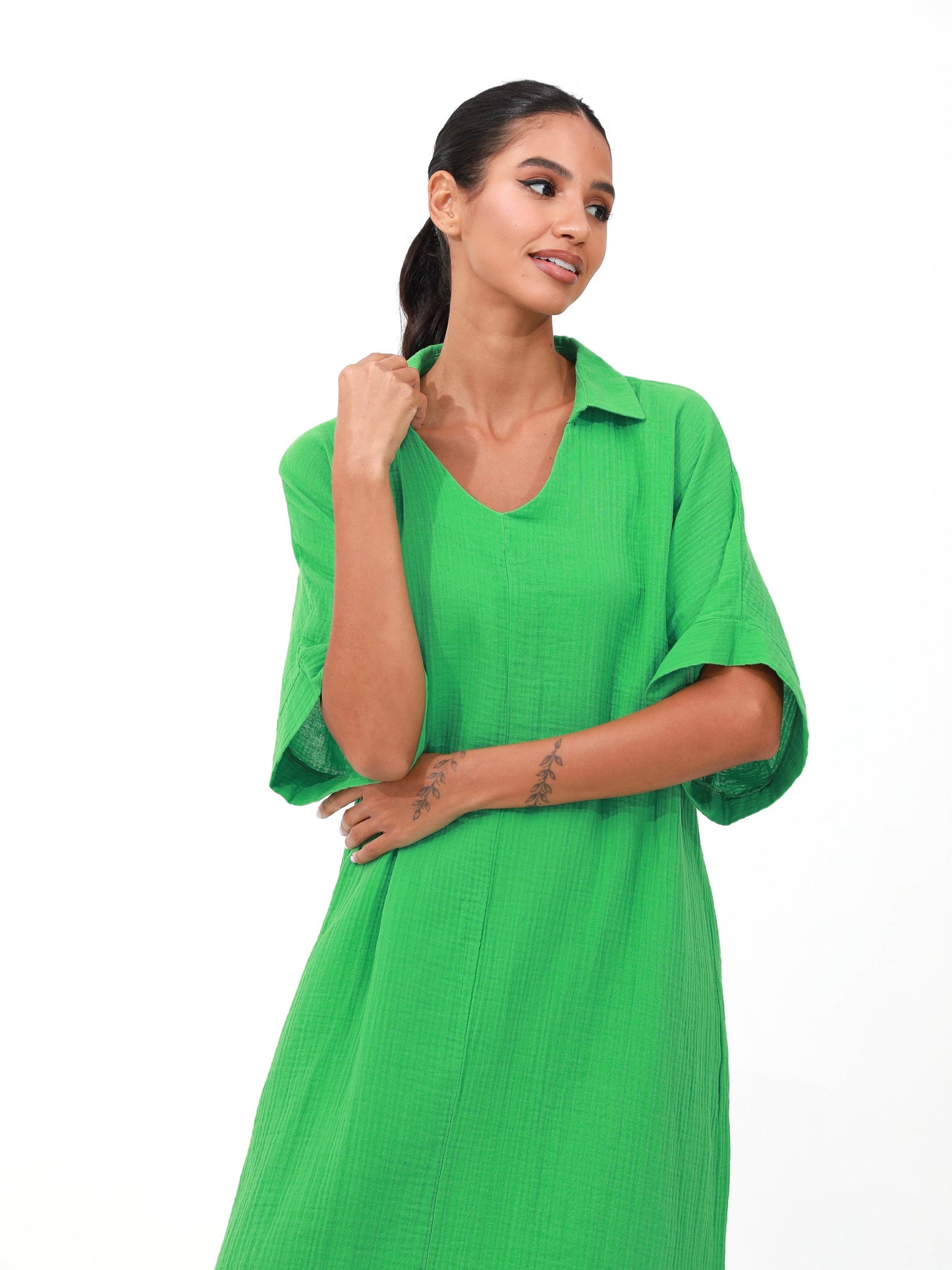 green| women cotton loose dress |Risska