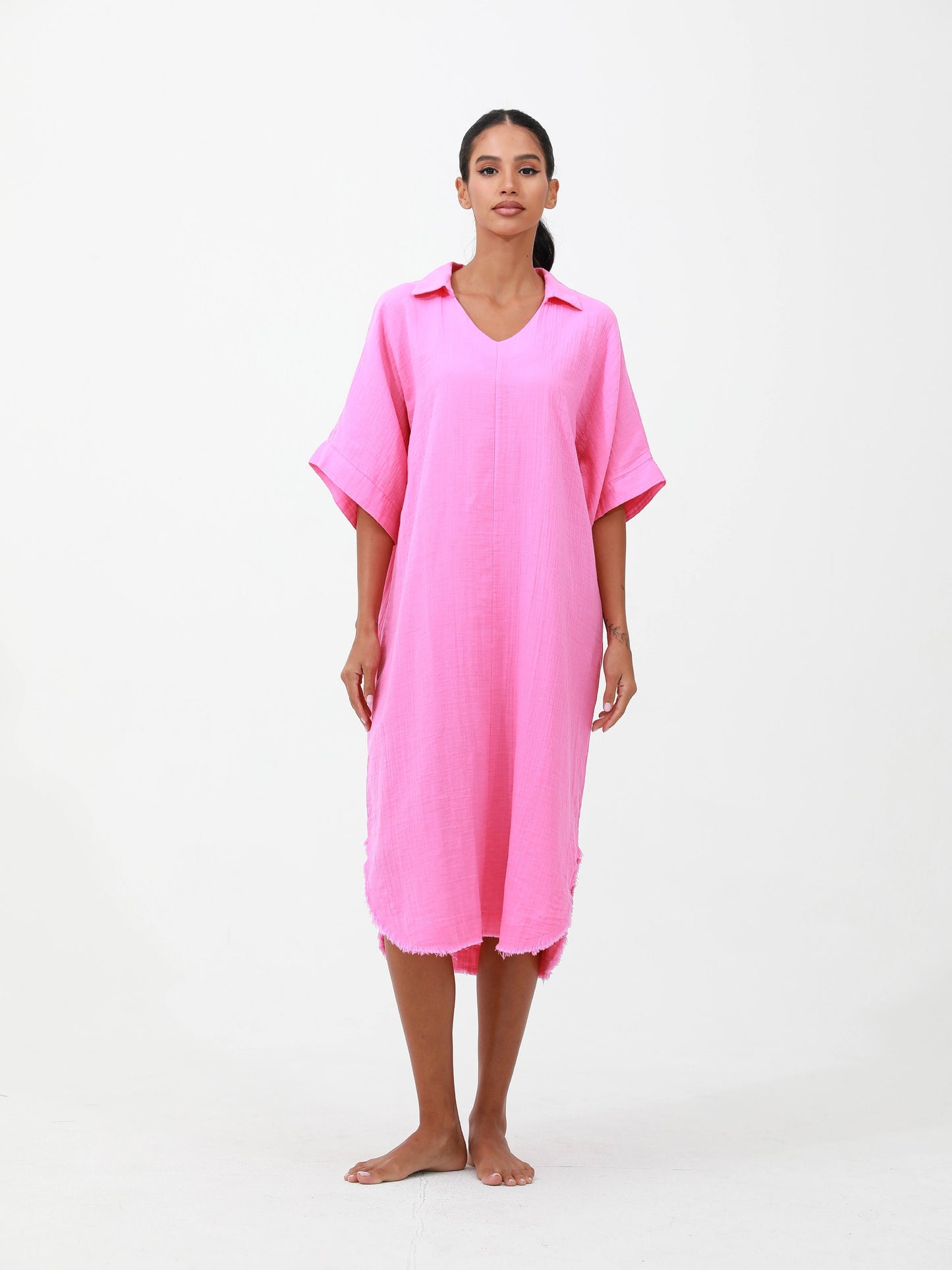 pink | women cotton loose dress |Risska