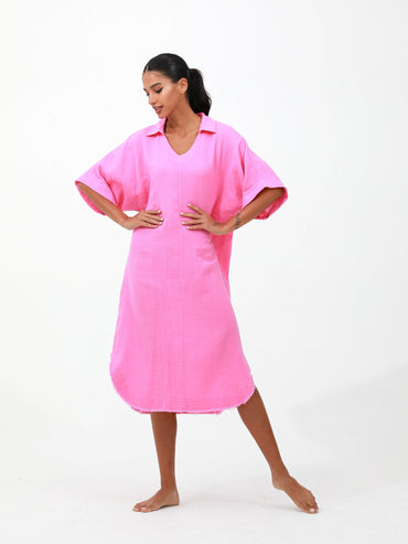 pink | women cotton loose dress |Risska