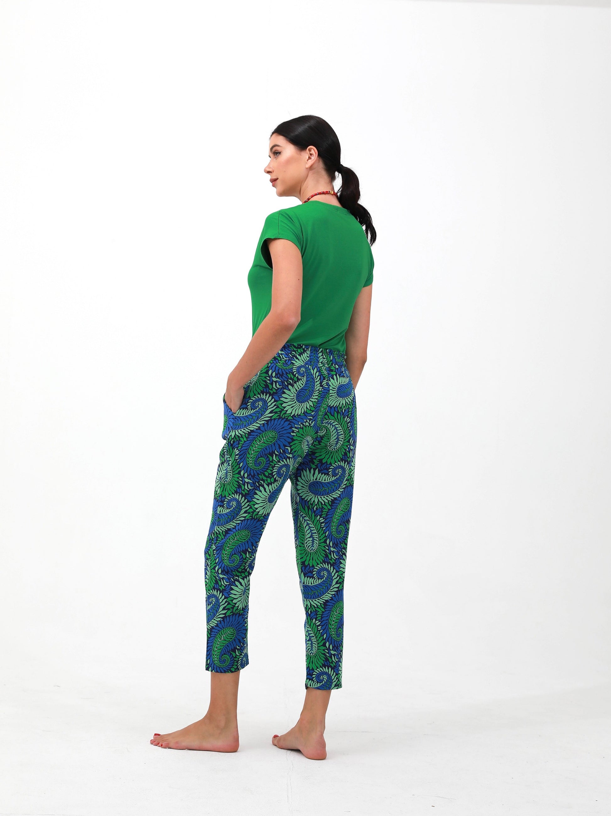green | women linen pants | risska