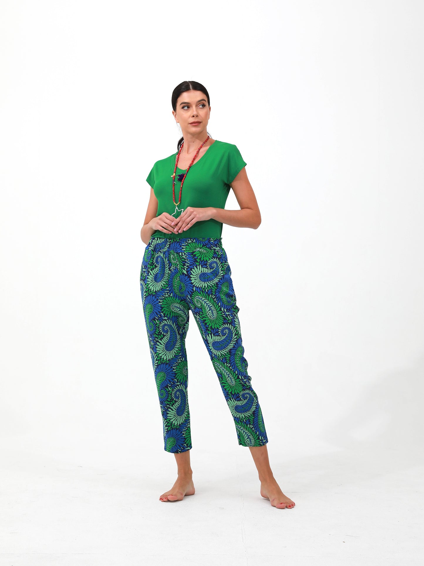 green | women linen pants | risska