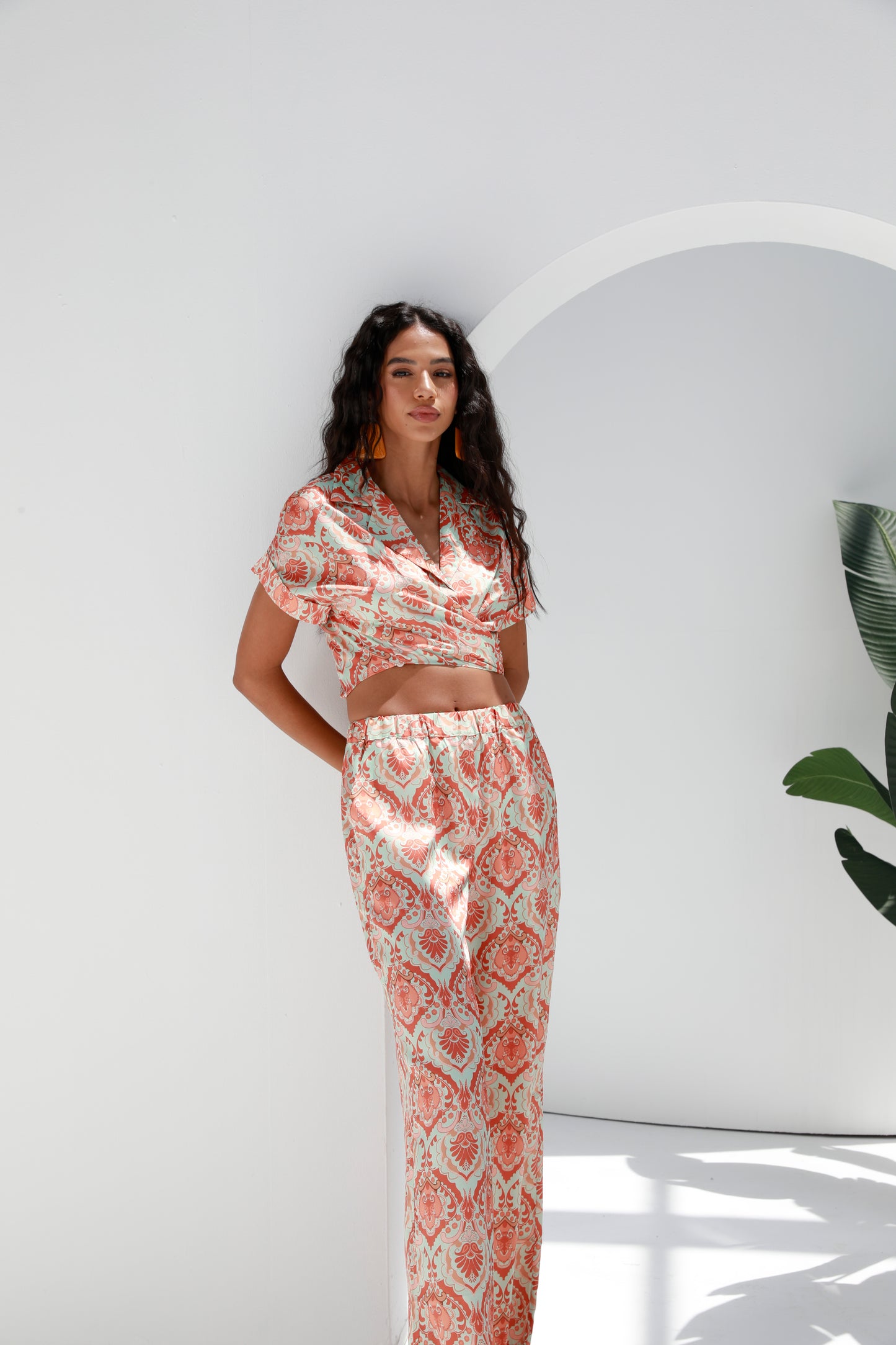 Coral | women's summer co-ord | Tie top and pants | Risska