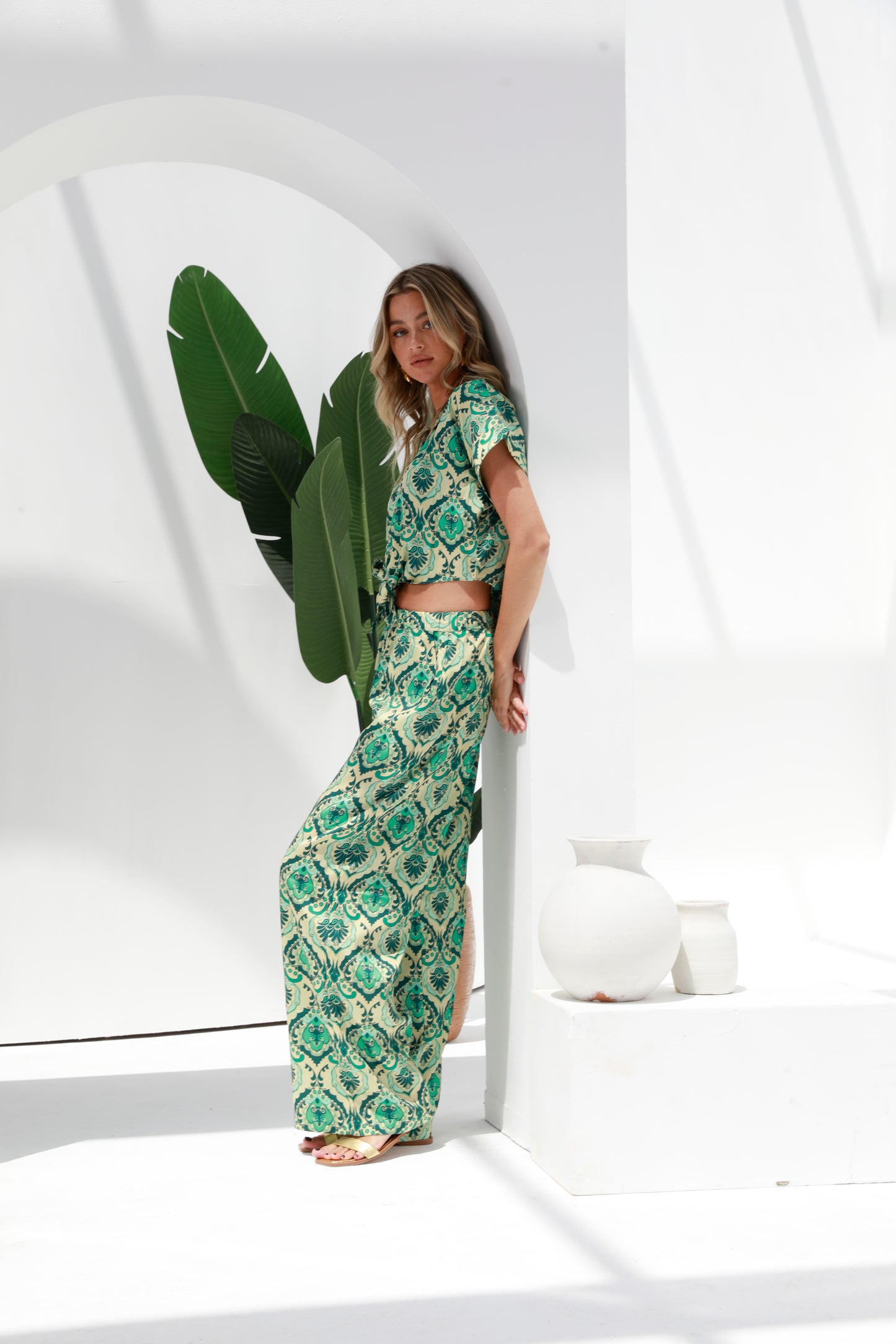 Green | women's summer co-ord | Tie top and pants | Risska