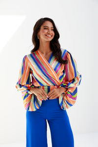Blue | printed balloon sleeve blouse | Risska