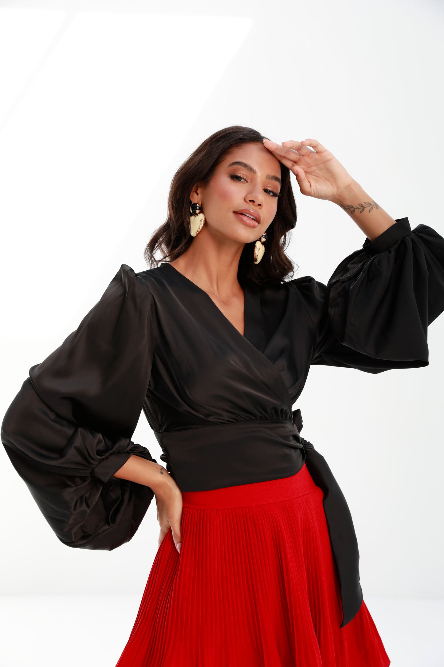 Women's Side-Wrap Blouse | Side-Wrap Tie Blouse | Risska|black