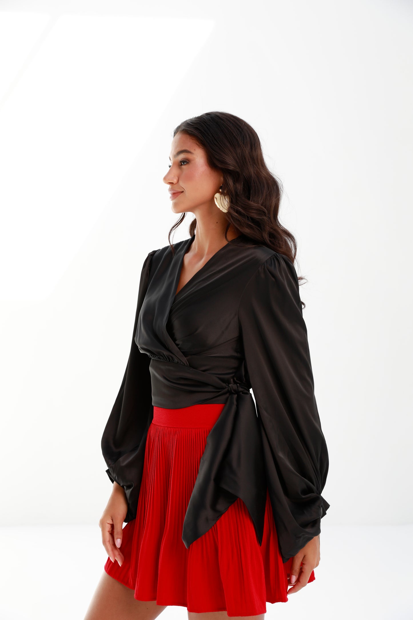 Women's Side-Wrap Blouse | Side-Wrap Tie Blouse | Risska| black