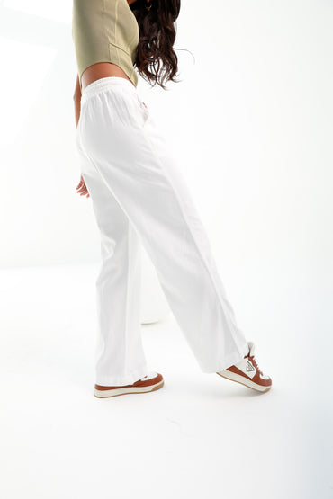 white |wide cotton drawstring pants | Risska