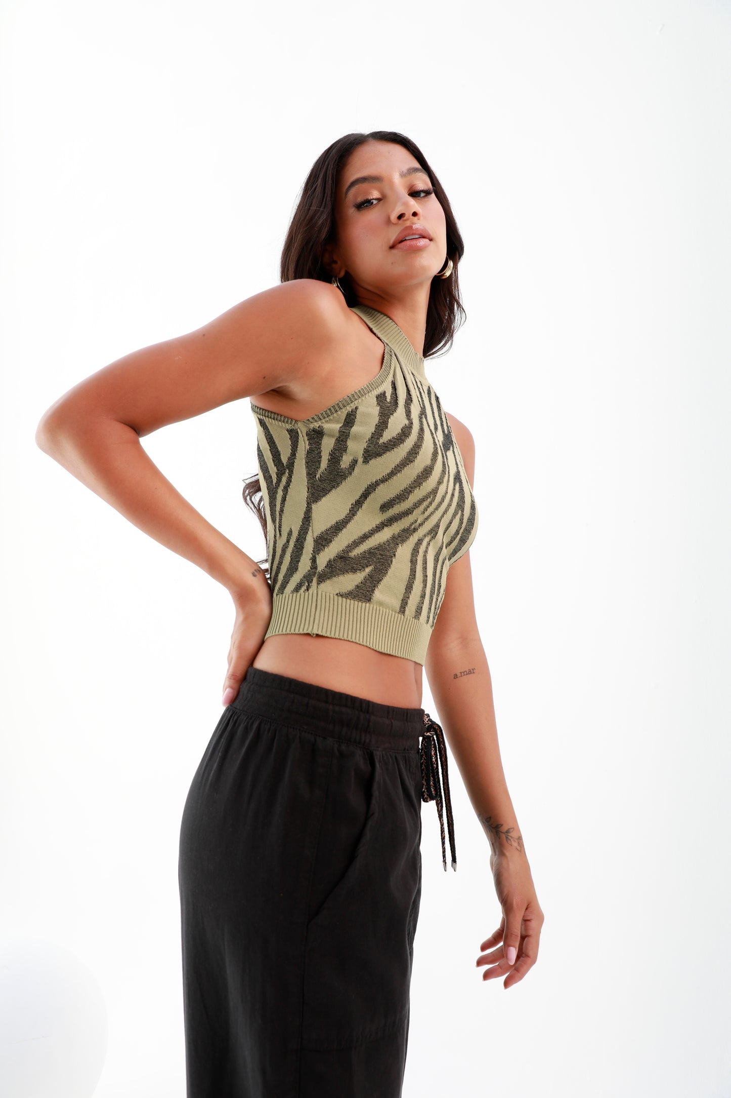 Olive | halter crop top | risska