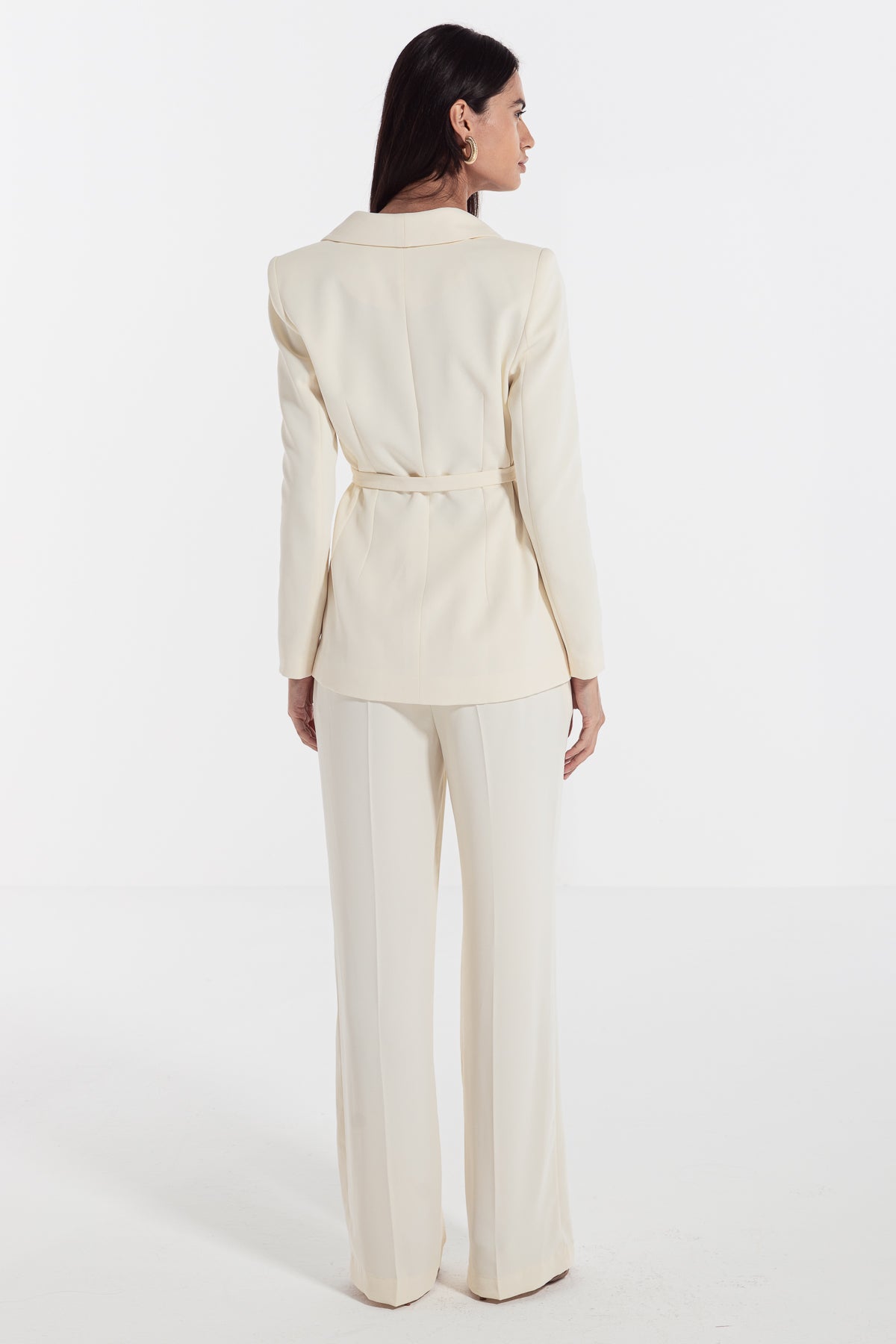 woman suit long sleeve with self tie belt ivory