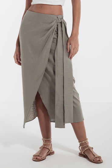 side tie  linen skirt darkseagreen