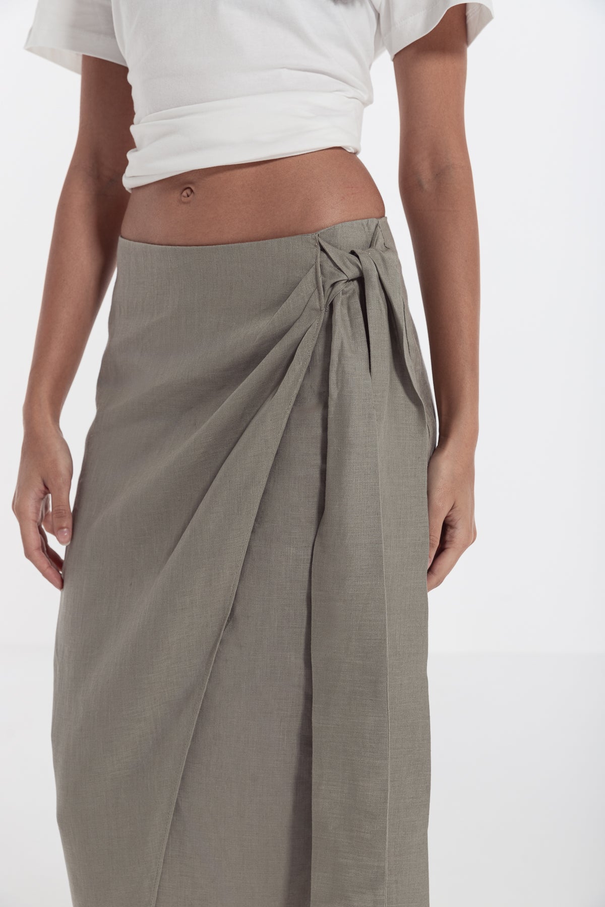 side tie  linen skirt darkseagreen