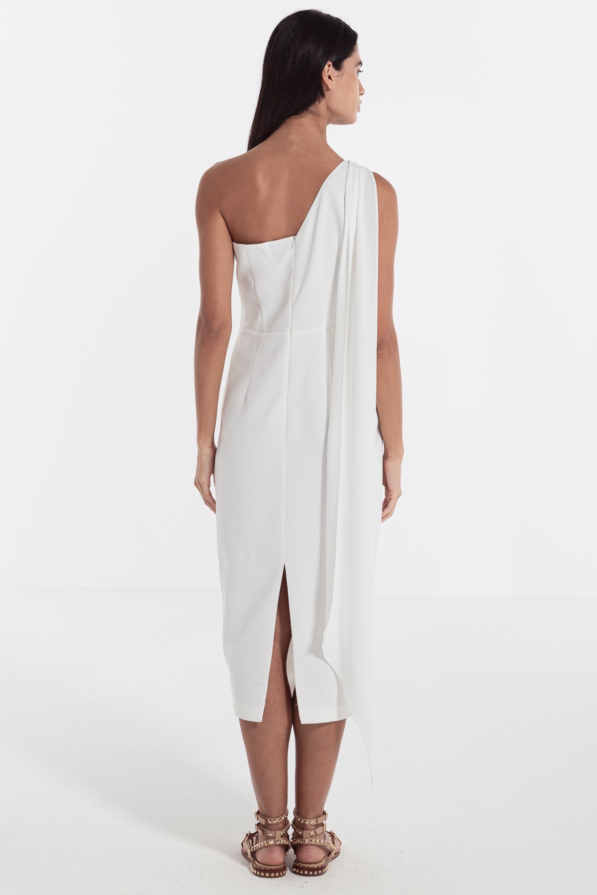 One shoulder midi dress white