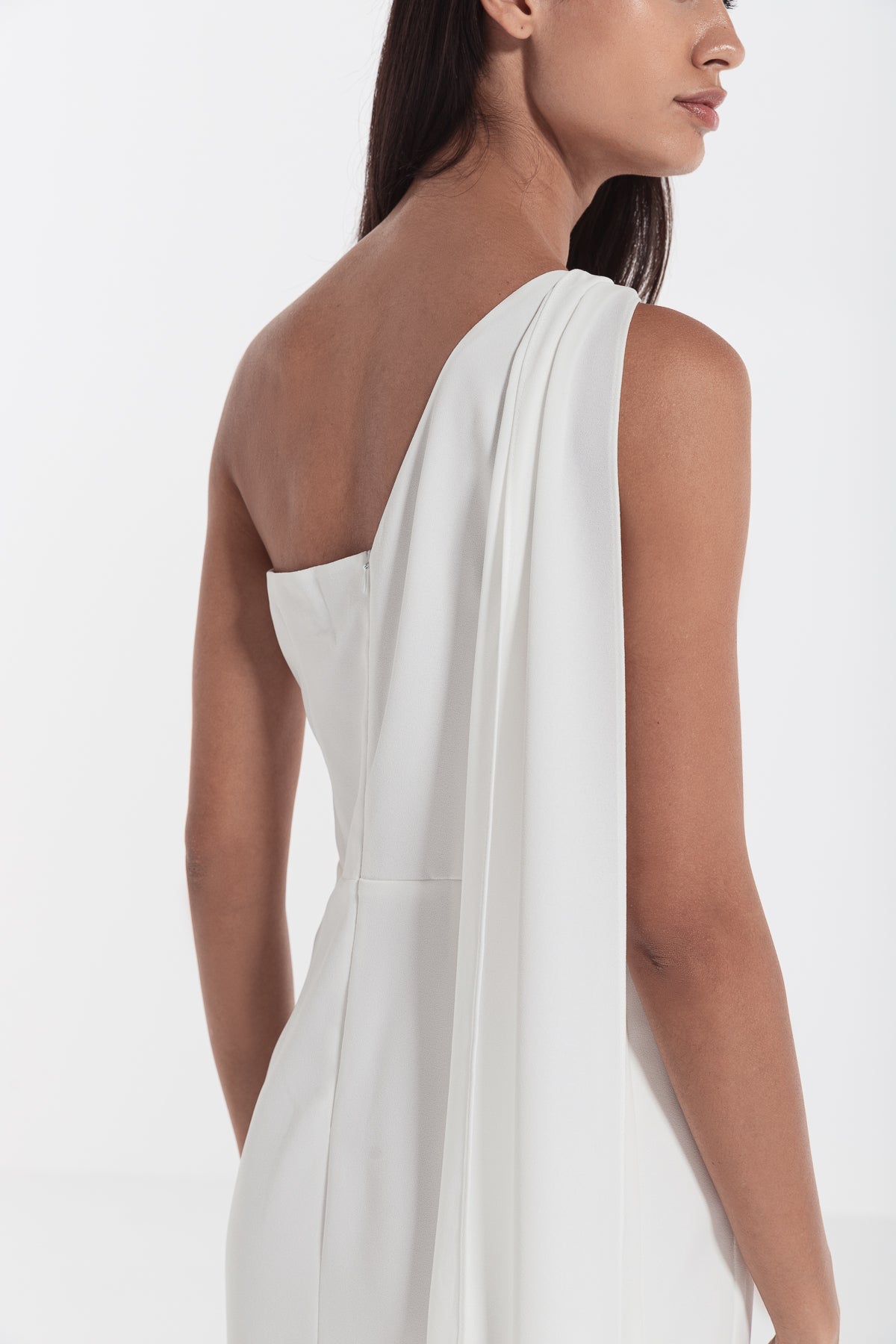 One shoulder midi dress white