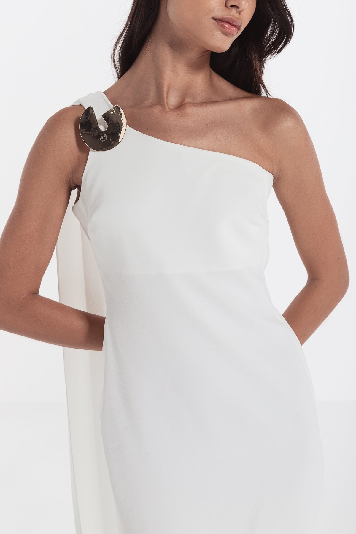 One shoulder midi dress white