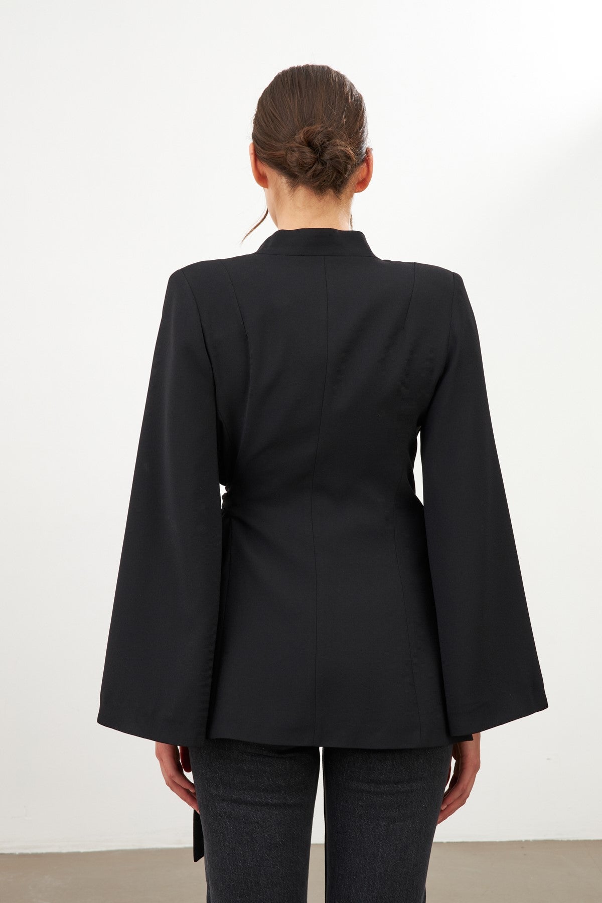 woman tailored black Blazer with side tie