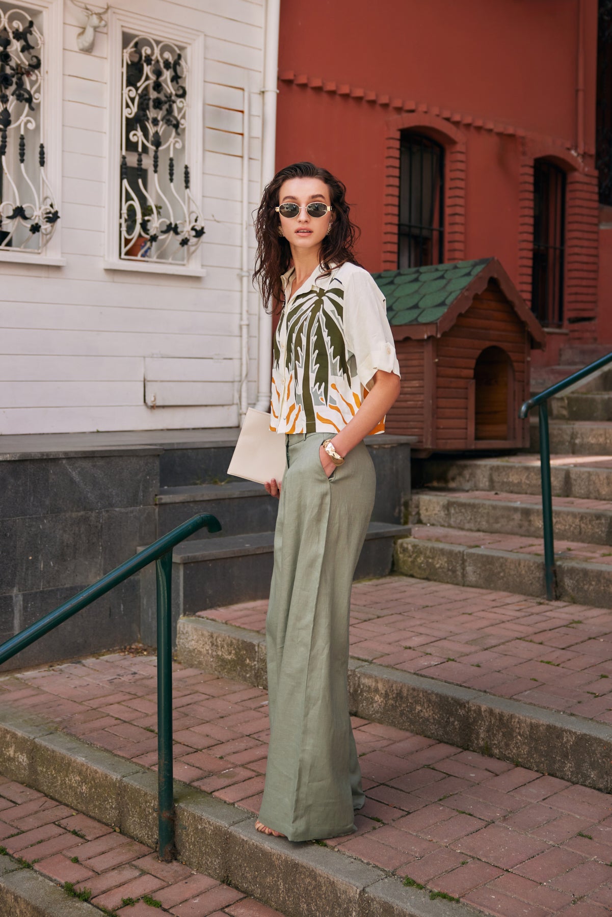 Darkseagreen linen women pants