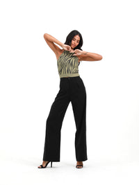 Black | woman in tailored wide leg pants | risska