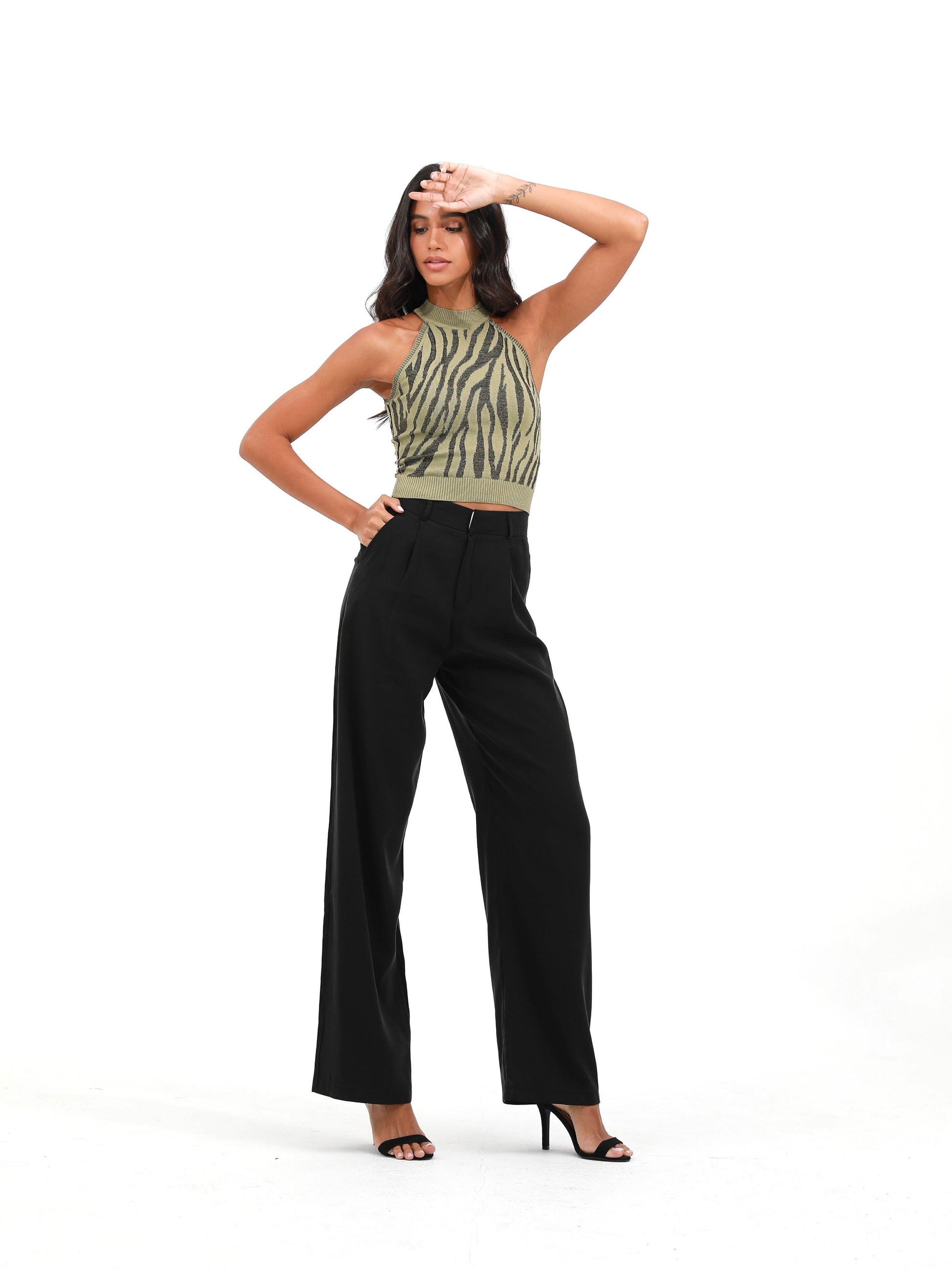 Black | woman in tailored wide leg pants | risska