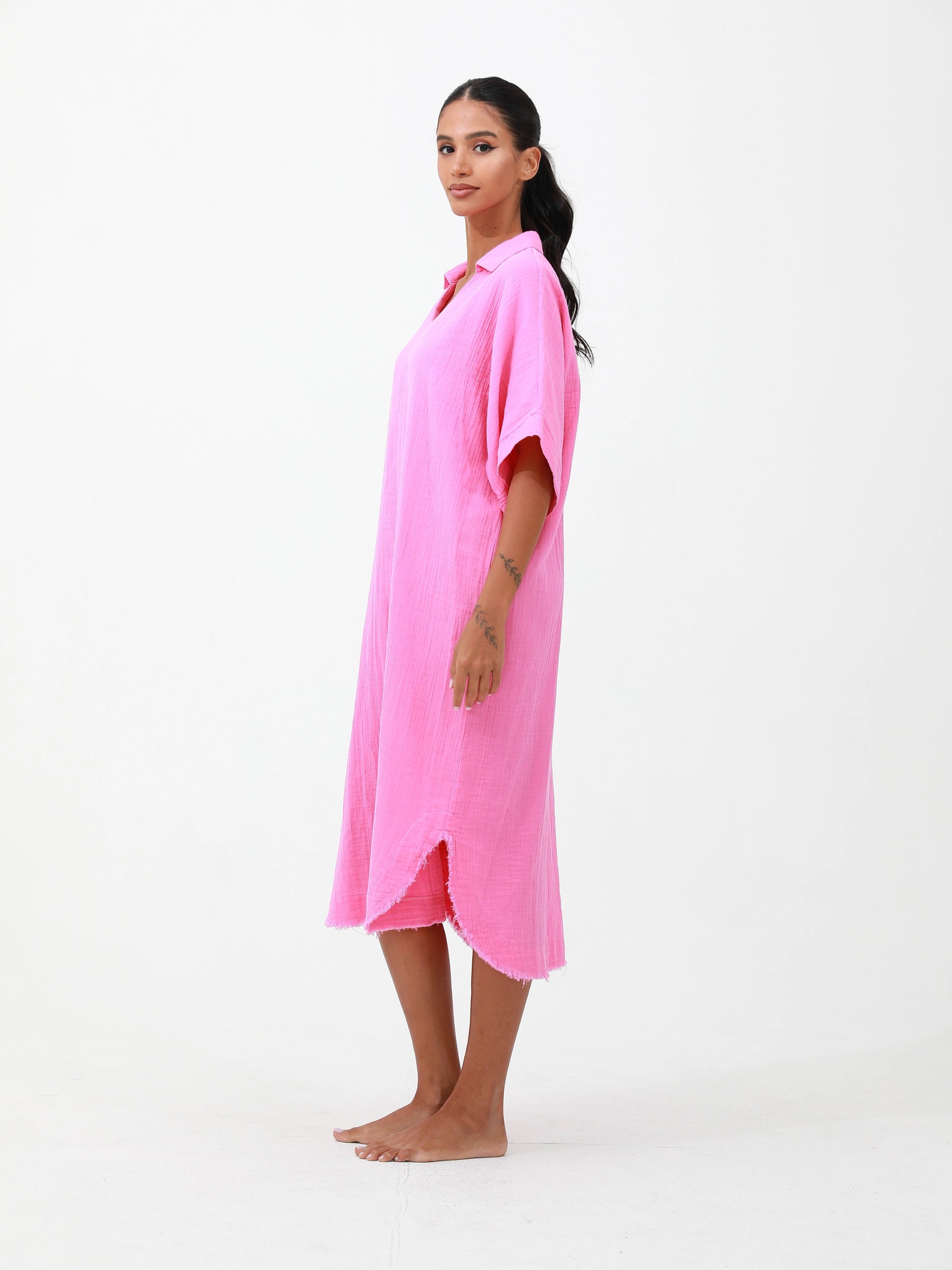 pink | women cotton loose dress |Risska