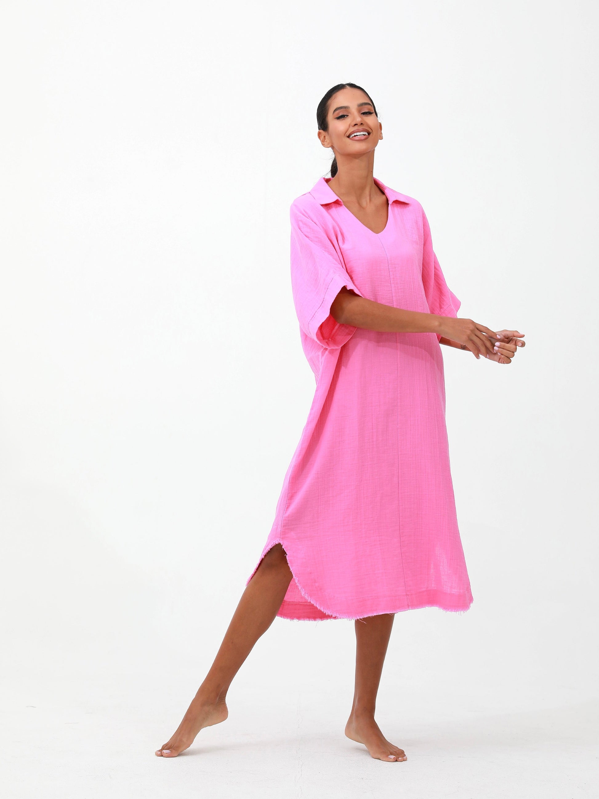 pink | women cotton loose dress |Risska