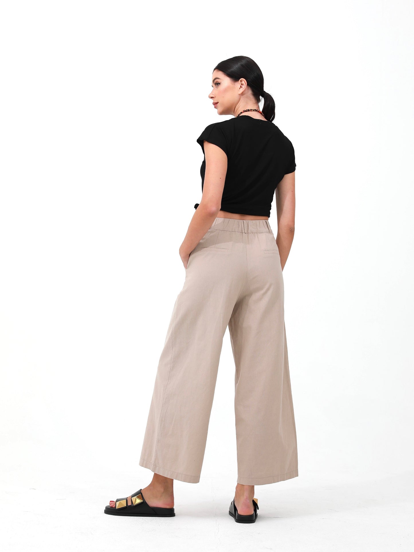 Tan |women cotton wide pants pants | risska