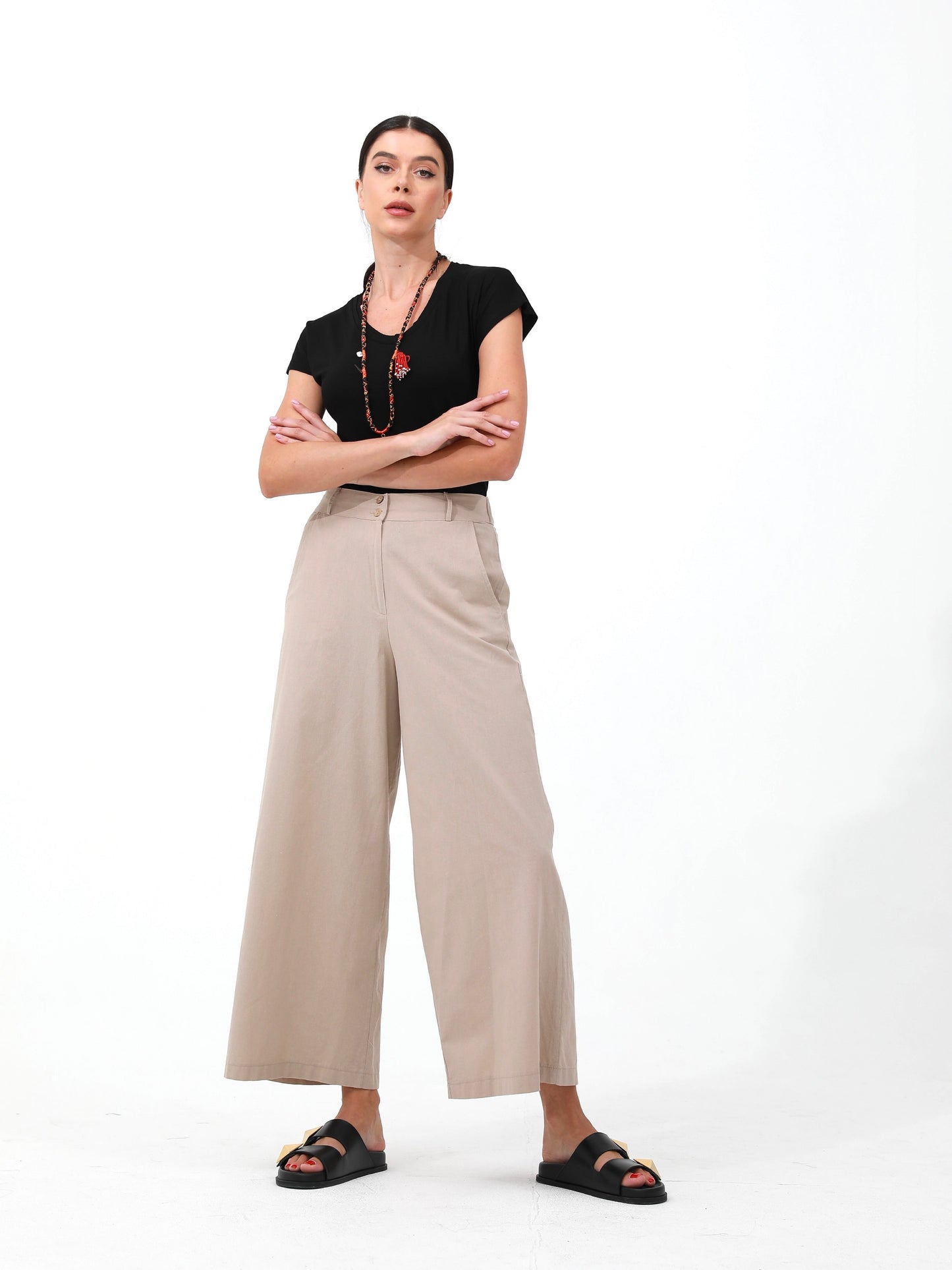 Tan |women cotton wide pants pants | risska