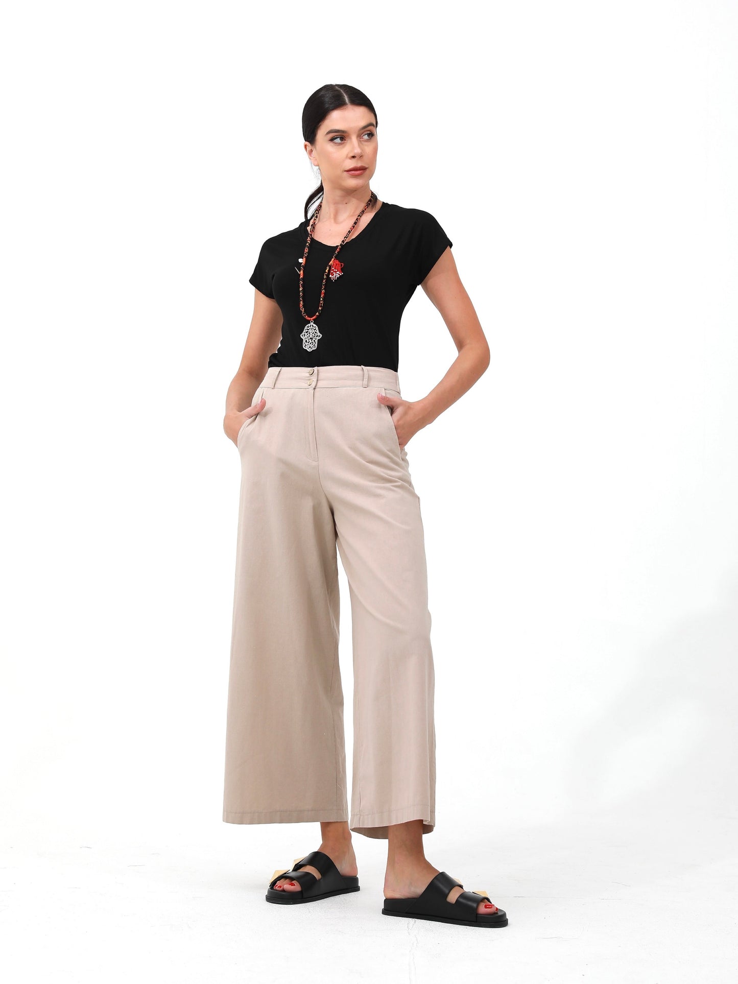 Tan |women cotton wide pants pants | risska