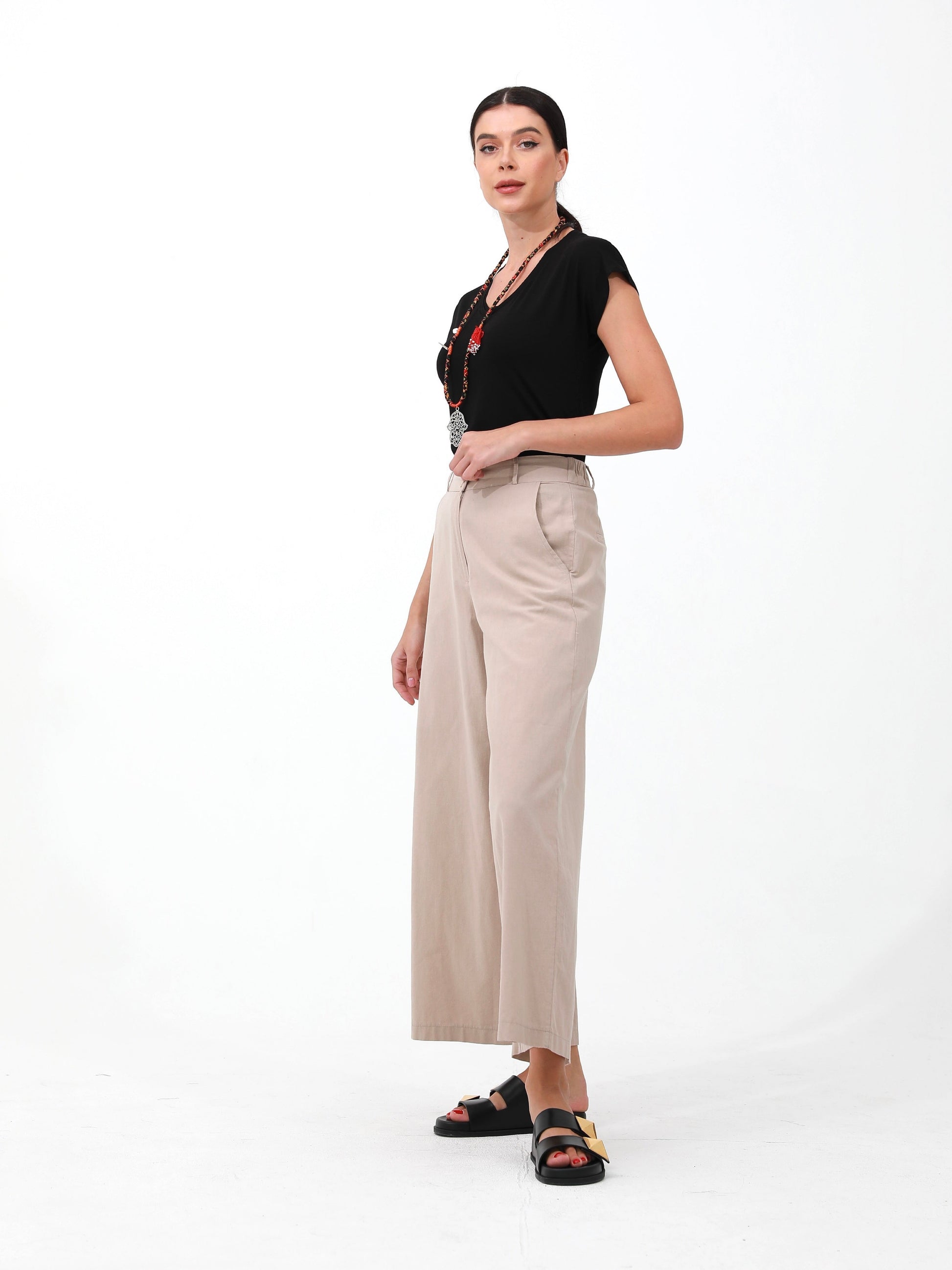 Tan |women cotton wide pants pants | risska