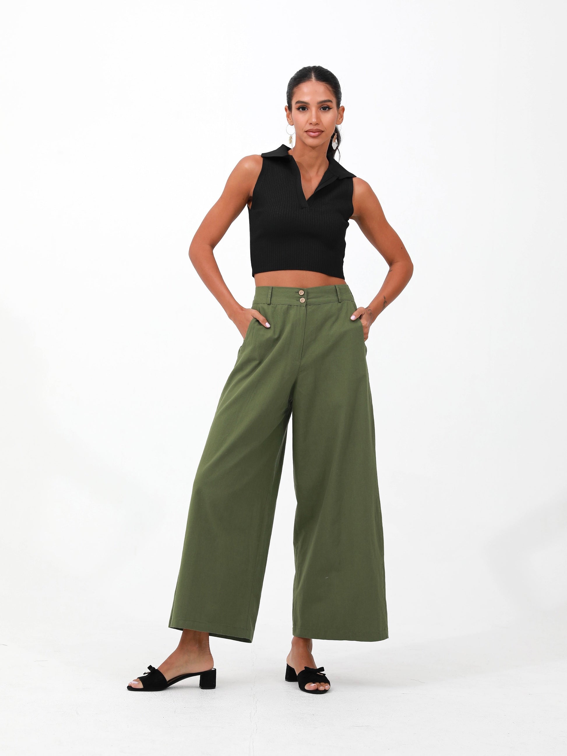 olive |women cotton wide pants pants | risska