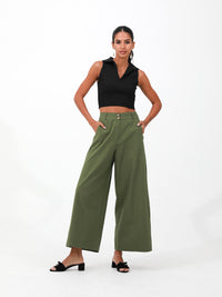 olive |women cotton wide pants pants | risska