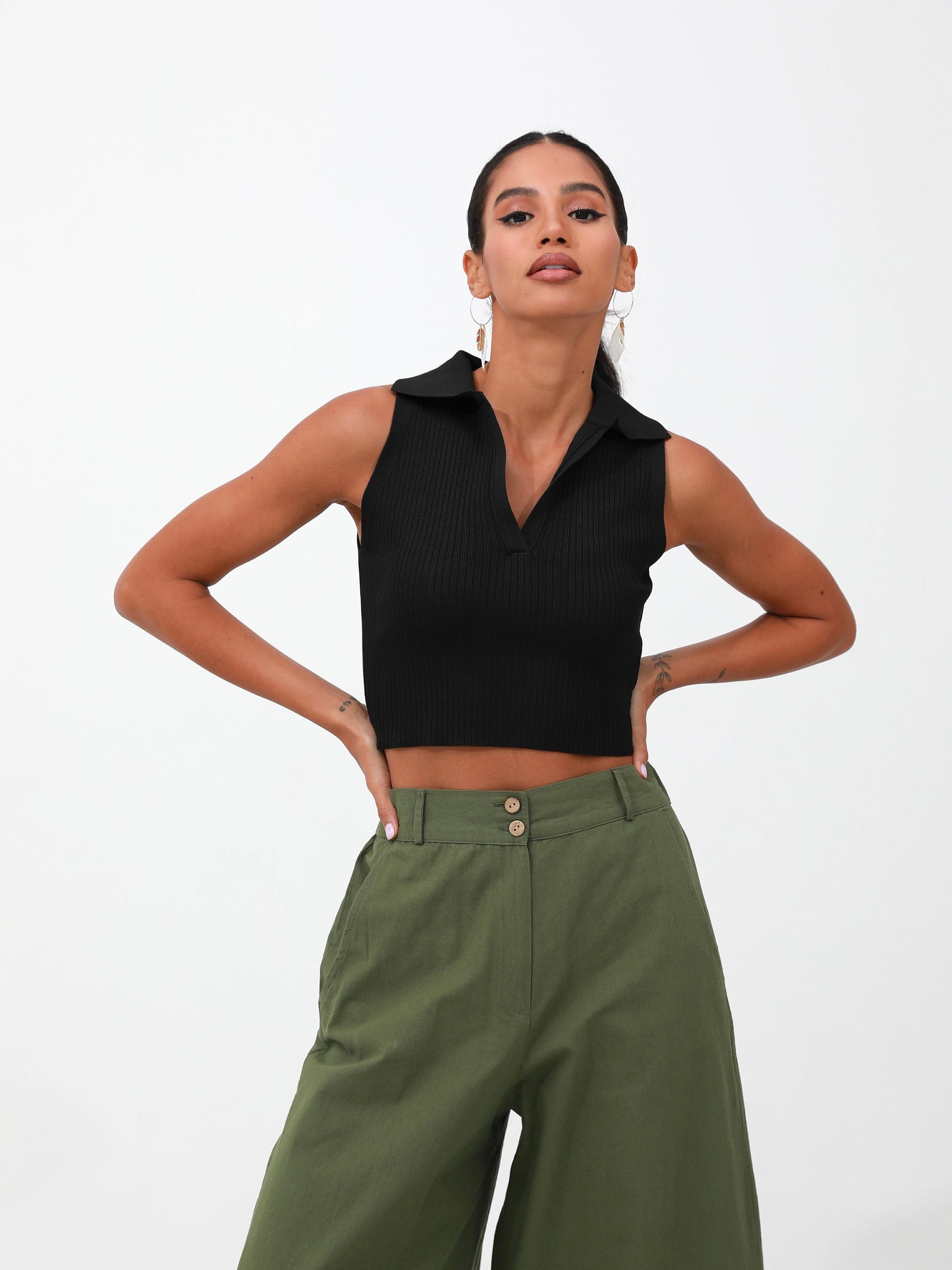 Olive |women cotton wide pants pants | risska