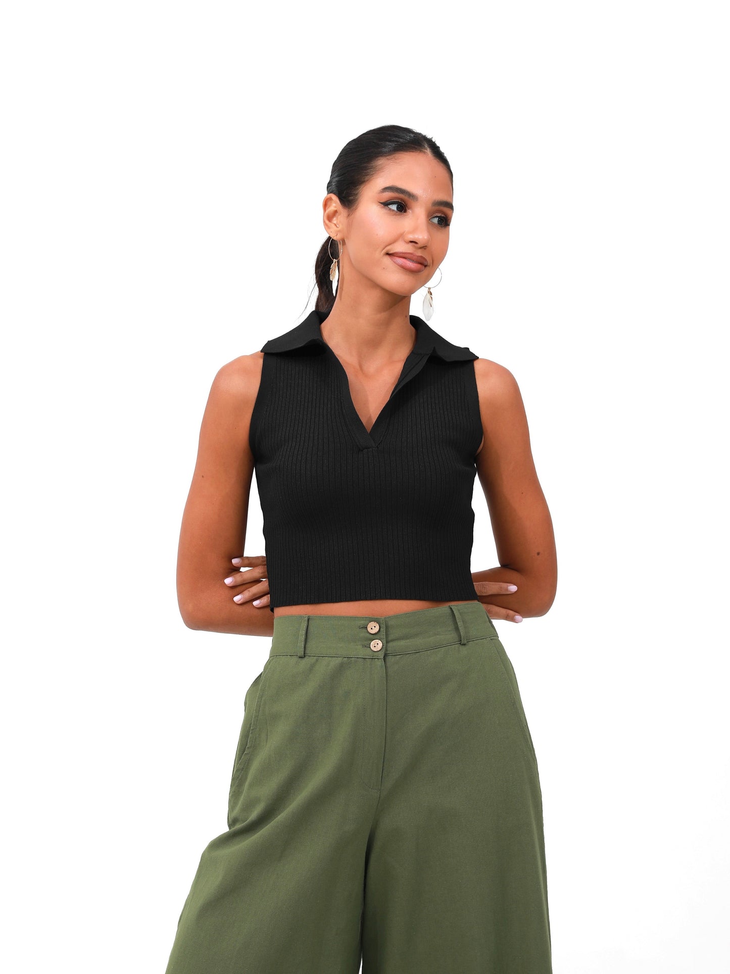 Women's V-Neck Crop Top | Women's Crop Top | Risska |black