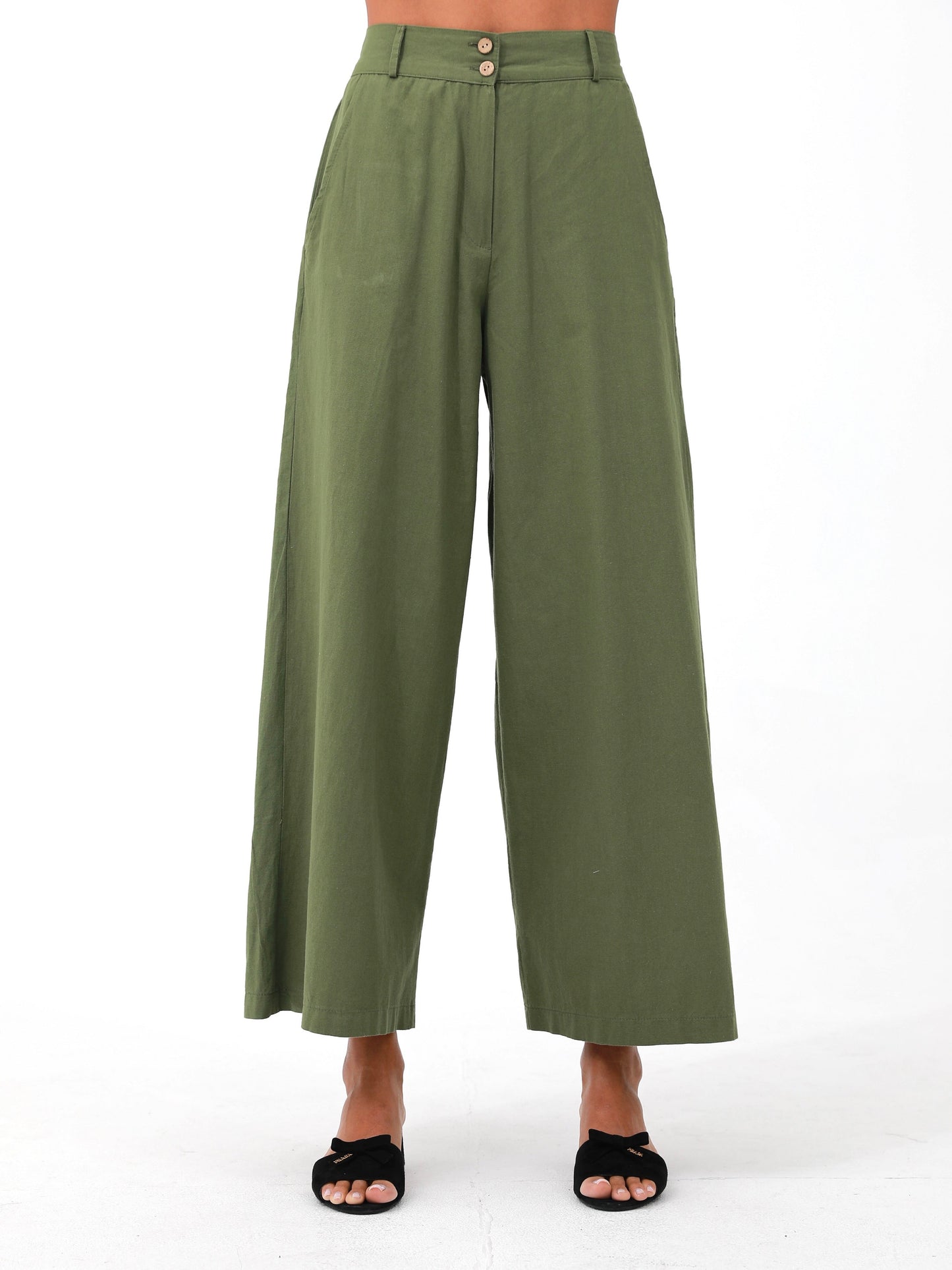 Olive |women cotton wide pants pants | risska