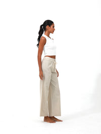 women linen cotton drawstring pants| Risska | Beige