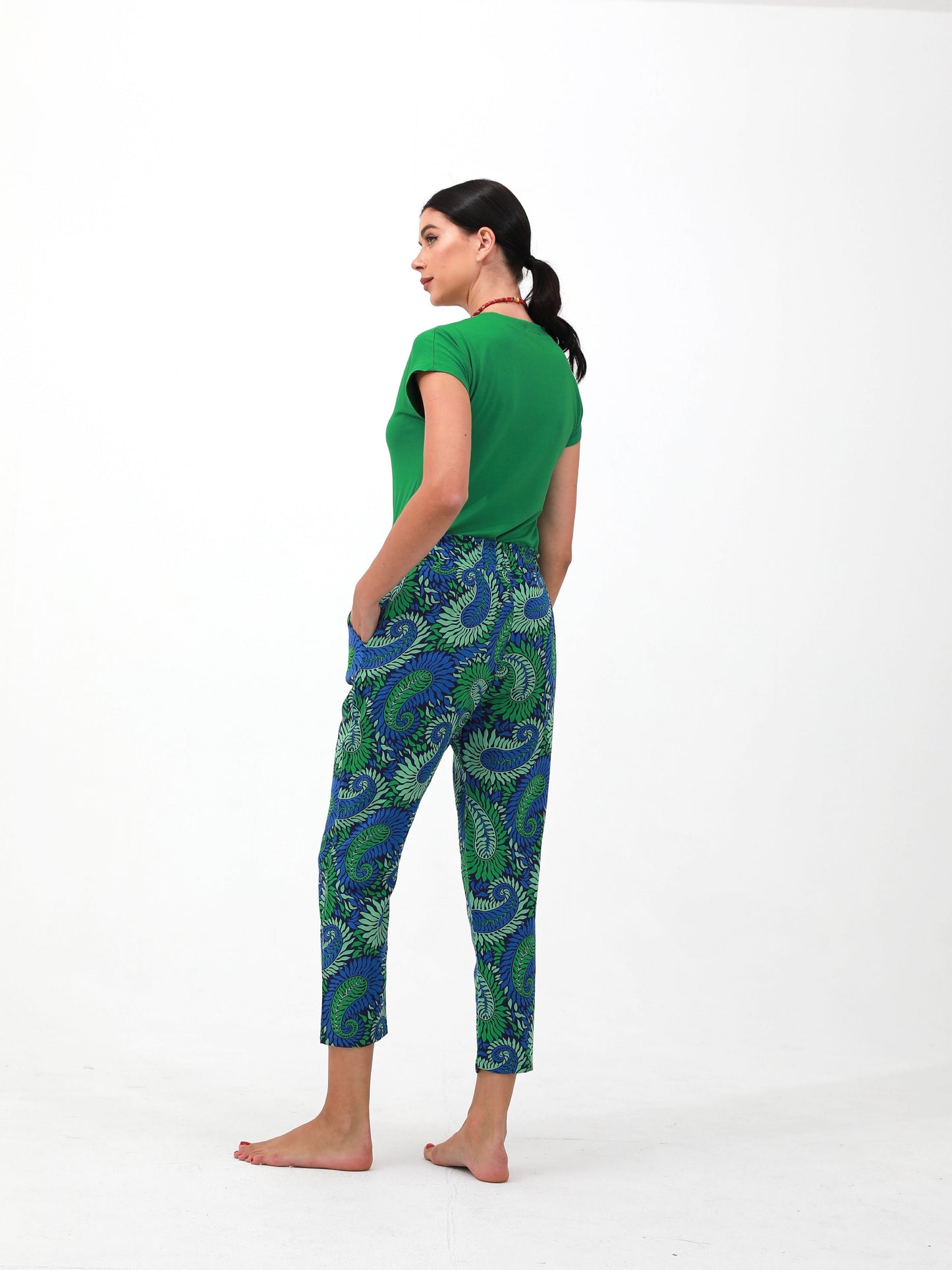 green | women linen pants | risska