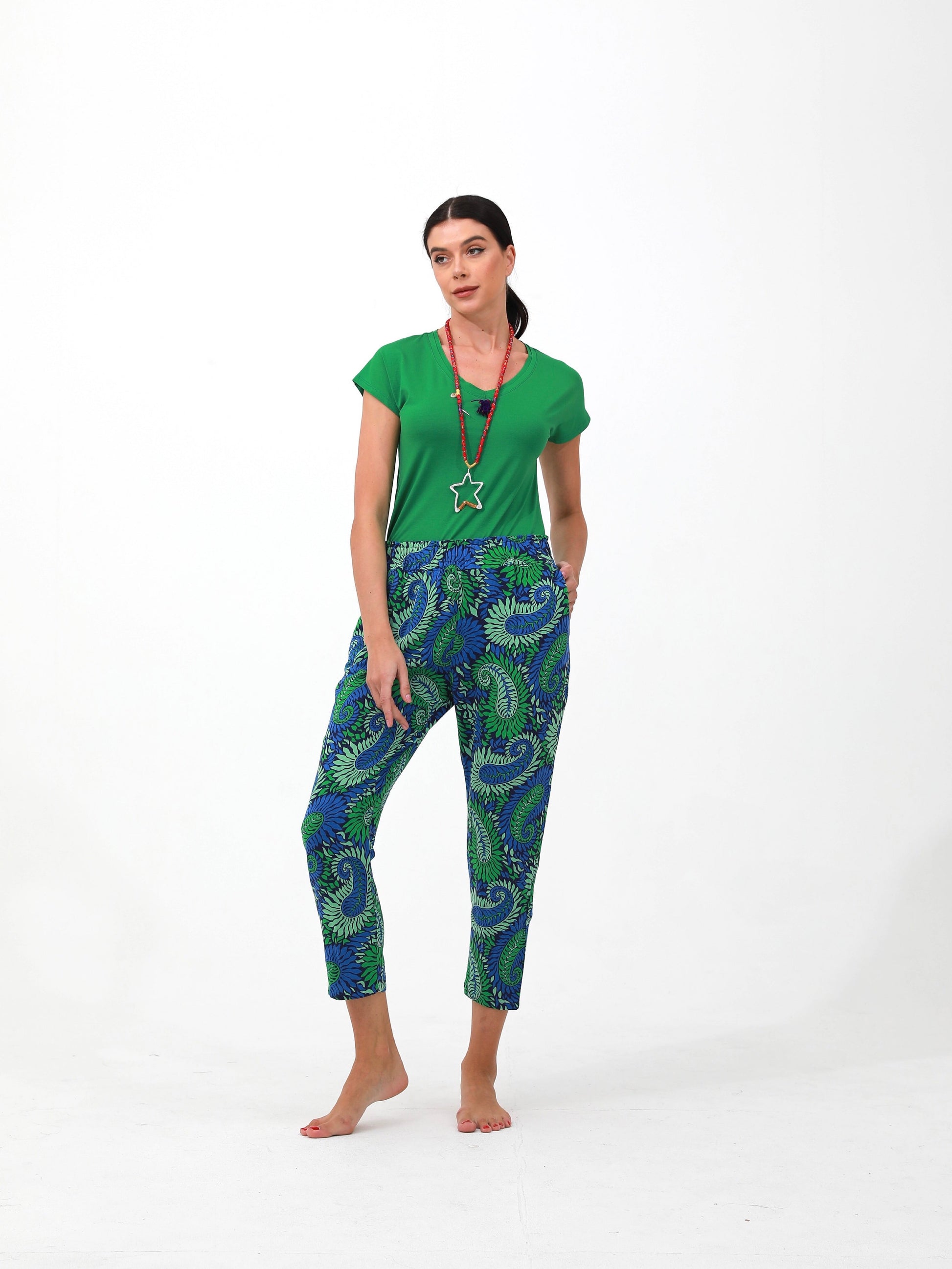 green | women linen pants | risska