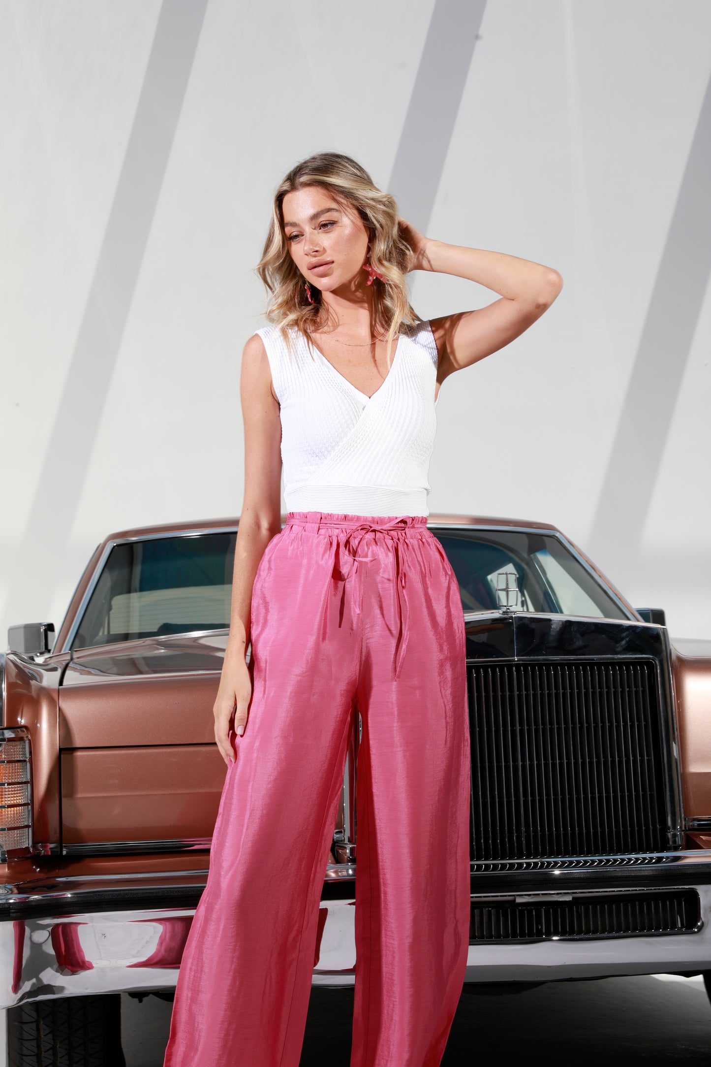 Hot pink | wide leg pants |drawstring |Risska