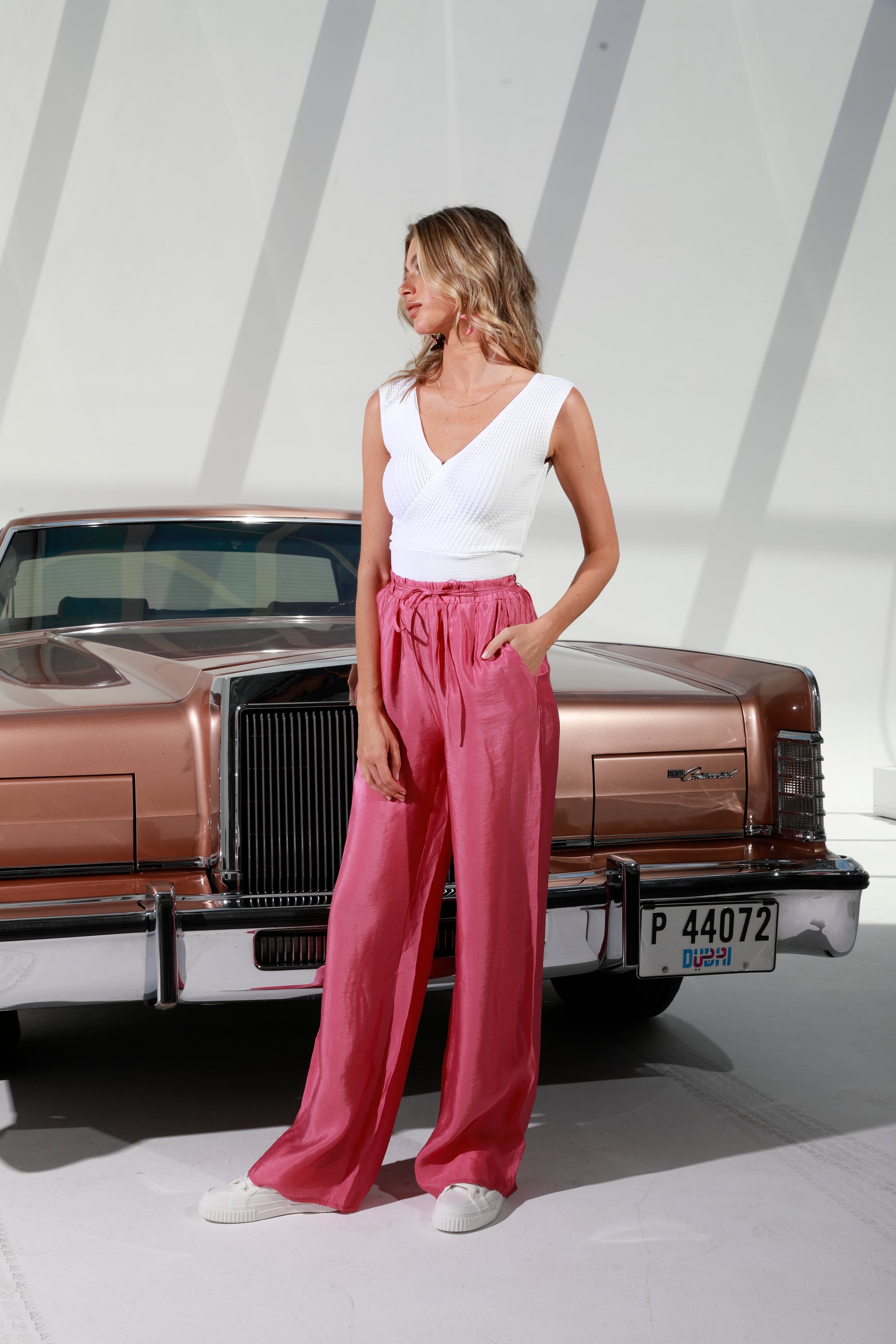 Hot pink | wide leg pants |drawstring |Risska